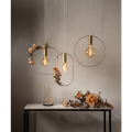 Lampa wisząca SHAPE z cylindryczną złotą oprawką i zaokrągloną prostokątną ramą wokół żarówki.