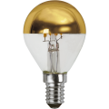 Żarówka LED E27 half gold, złota kopuła odbijająca światło i srebrny gwint.