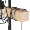 Lampa TOWNSHEND 5 z dwoma czarnymi geometrycznymi kloszami z metalowych prętów, zawieszonymi na przewodach owiniętych wokół drewnianych uchwytów.