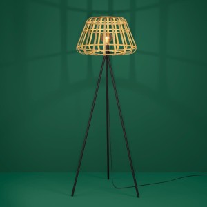 Lampa podłogowa MONTEZUELO drewno metal naturalny czarny E27