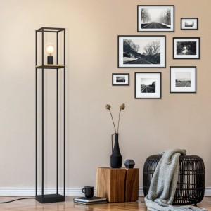 Lampa podłogowa LIBERTAD metal drewno czarny brązowy E27