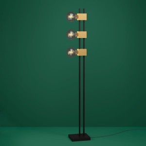 Lampa podłogowa LEVANTARA drewno metal brązowy czarny E27