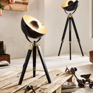 Lampa stołowa COVALEDA drewno metal czarny mosiądz złoty E27