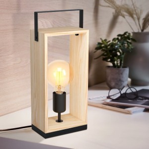 Lampa stołowa drewniana FAMBOROUGH czarny naturalny E27
