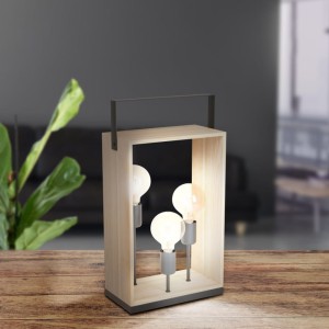 Lampa stołowa drewniana FAMBOROUGH czarny naturalny E27