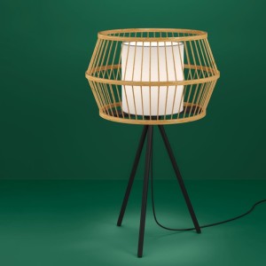 Lampa stołowa MONTERROSO drewno tkanina naturalny biały E27