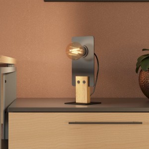 Lampa stołowa BRAMERTON drewno metal czarny brązowy E27