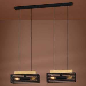 Lampa wisząca CIDRAZ metal drewno czarny brązowy E27