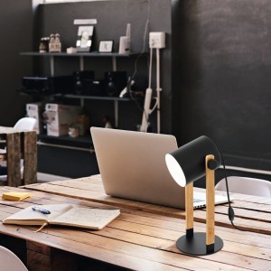 Lampa stołowa HORNWOOD drewno metal brązowy czarny E27