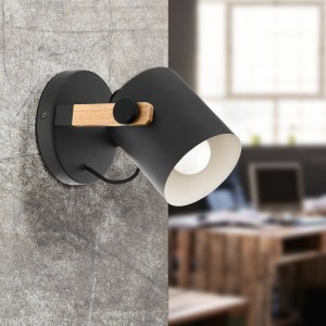 Kinkiet ścienny HORNWOOD metal drewno czarny kremowy brązowy E27