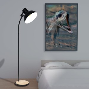 Lampa podłogowa LUBENHAM metal drewno czarny brązowy E27