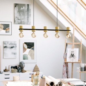 Lampa wisząca CHIEVELEY drewno metal brązowy czarny E27