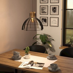 Lampa wisząca STILLINGTON metal drewno czarny brązowy E27