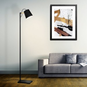 Lampa podłogowa LACEY metal drewno czarny brązowy E27