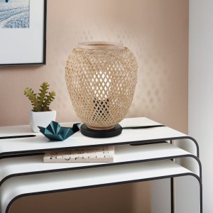 Lampa stołowa DEMBLEBY drewniana naturalny czarny E27