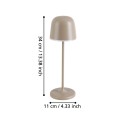 Lampa ogrodowa MANNERA LED w kolorze piaskowym z przedstawionymi wymiarami klosza, podstawy i całej konstrukcji.