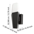 Wymiary kinkietu ogrodowego FARINDOLA E27 IP44 z prostokątną czarną oprawą.