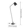 Lampa ONEDA z czarnym stożkowym kloszem skierowanym w dół, długim ukośnym ramieniem i okrągłą podstawą.