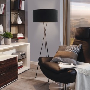 Lampa podłogowa FONDACHELLI tkanina czarny miedź E27