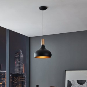 Lampa wisząca SABINAR metal drewno czarny brązowy E27