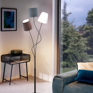 Lampa podłogowa MARONDA tkanina antracyt biały brązowy E14