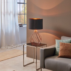 Lampa stołowa PEDREGAL 1 tkanina czarny miedź E27