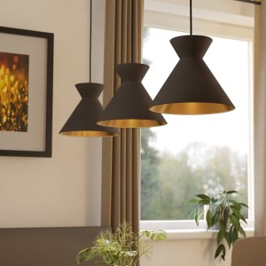 Lampa wisząca NASTASIA tkanina cappuccino mosiądz E27