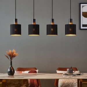 Lampa wisząca ZARAGOZA tkanina z dekoracjami czarny złoty E27