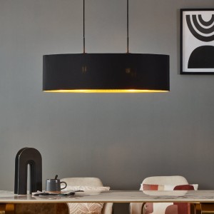 Lampa wisząca ZARAGOZA tkanina z dekoracjami czarny złoty E27