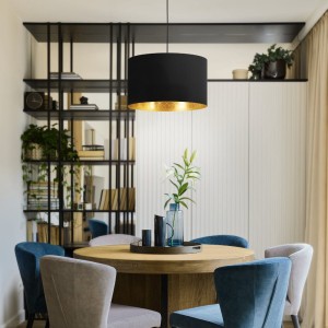 Lampa wisząca ZARAGOZA tkanina z dekoracjami czarny złoty E27