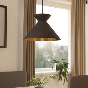 Lampa wisząca NASTASIA tkanina cappuccino mosiądz E27