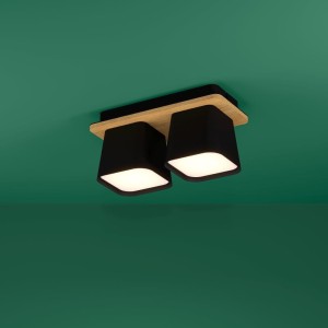 Lampa sufitowa RUSCIO metal drewno czarny brązowy E27