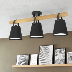 Lampa sufitowa BOYLE drewno metal brązowy czarny E27