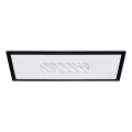 Podłużna lampa sufitowa LED BORDONARA 35W z czarną ramą otaczającą dużą, prostokątną białą powierzchnię świetlną.