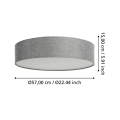 Okrągła lampa sufitowa LED ROMAO-Z przedstawiona wraz z liniami wymiarowymi, ukazującymi średnicę oraz wysokość oprawy.