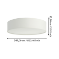Lampa sufitowa LED ROMAO-Z przedstawiona z boku wraz z liniami wymiarowymi, ukazującymi średnicę oraz wysokość białej obudowy.