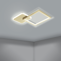 Na szarym suficie lampa LED GAFARES tworzy kompozycję dwóch świetlnych kwadratów, podkreślając geometryczny kształt oprawy.