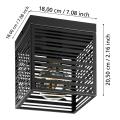 Lampa sufitowa PIEDRITAS przedstawiona wraz z liniami wymiarowymi, ukazującymi wysokość i proporcje pojedynczego kwadratowego klosza.