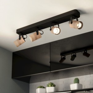 Reflektor sufitowy 4-punktowy Led CAYUCA 4x 3W  Biała ciepła 3000k drewno metal