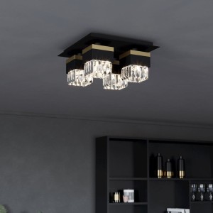 Lampa sufitowa BARRANCAS kryształowa przezroczysty czarny złoty E14