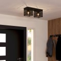 Czarna lampa sufitowa PIEDRITAS zamontowana w przedpokoju nad drzwiami, z dwoma prostokątnymi kloszami skierowanymi w dół.