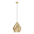 Lampa wisząca CARLTON z metalowym kloszem w złotym kolorze, uformowanym z geometrycznych ażurowych elementów wokół oprawki E27.