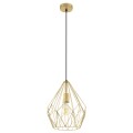 Lampa wisząca CARLTON z metalowym kloszem w złotym kolorze, uformowanym z geometrycznych ażurowych elementów wokół oprawki E27.