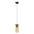 Lampa wisząca NAFFERTON z czarną okrągłą podsufitką i pojedynczą drewnianą oprawką E27 zawieszoną na cienkim przewodzie.