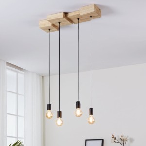 Lampa wisząca HALKIN drewniana brązowy czarny E27