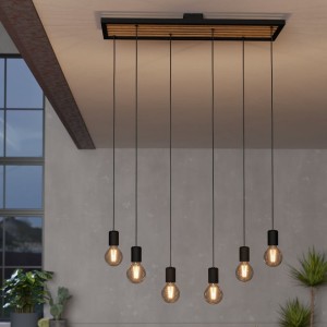 Lampa wisząca CONSETT metal drewno czarny brązowy E27