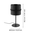 Lampa stołowa PARAGUAIO przedstawiona z wymiarami, ukazującymi wysokość oprawy i średnicę okrągłej podstawy.