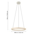 Lampa wisząca LED CADINARO przedstawiona wraz z liniami wymiarowymi, ukazującymi wysokość zawieszenia oraz średnicę okrągłej oprawy.