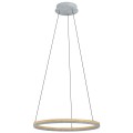 Lampa wisząca LED CADINARO z okrągłym pierścieniem świetlnym, zawieszonym na trzech smukłych przewodach pod okrągłą podsufitką.