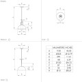 Lampa wisząca CALMANERA przedstawiona schematycznie z oznaczeniami wymiarów, ukazującymi wysokość zawieszenia oraz proporcje klosza.